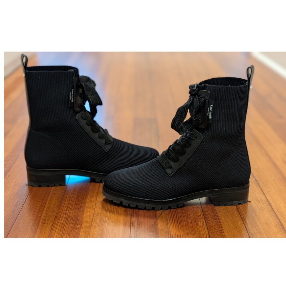 Kate Spade Women's Merigue Knit Combat Boots  - Black, Sz 8